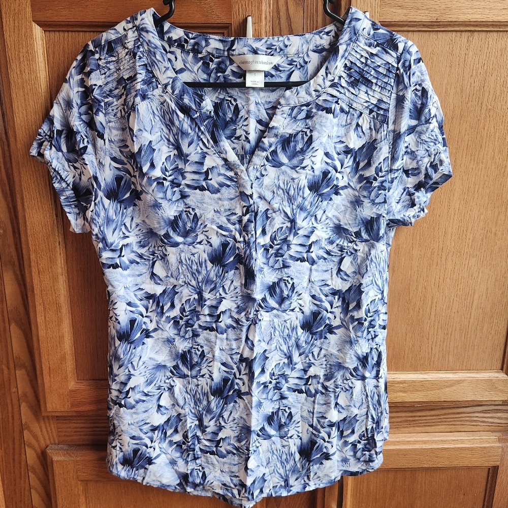Christopher & Banks Blue Tropical Top Size Small 100% Rayon